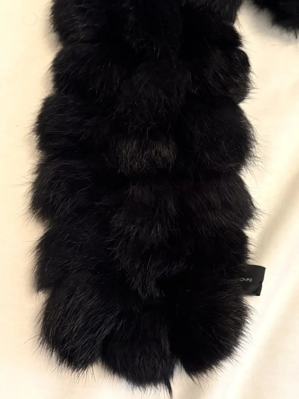 Black Rabbit Fur Pom-Pom Scarf Wrap Cejon Mob Wife Glam Super Soft Luxury - Picture 4 of 6